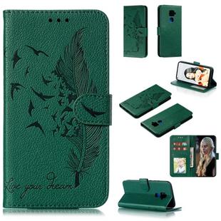 For Huawei Mate 30 Lite / nova 5i Pro Feather Pattern Litchi Texture Horizontal Flip Leather Case with Holder & Wallet & Card Slots(Green)