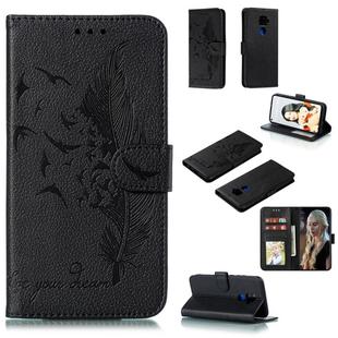 For Huawei Mate 30 Lite / nova 5i Pro Feather Pattern Litchi Texture Horizontal Flip Leather Case with Holder & Wallet & Card Slots(Black)