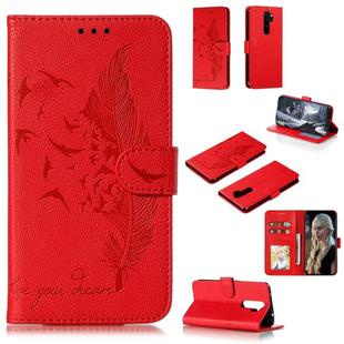 For Xiaomi Redmi Note 8 Pro Feather Pattern Litchi Texture Horizontal Flip Leather Case with Holder & Wallet & Card Slots(Red)
