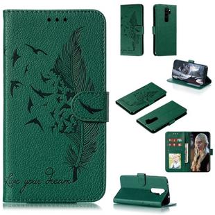 For Xiaomi Redmi Note 8 Pro Feather Pattern Litchi Texture Horizontal Flip Leather Case with Holder & Wallet & Card Slots(Green)