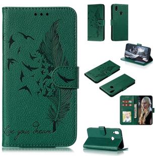 For Galaxy A10s Feather Pattern Litchi Texture Horizontal Flip Leather Case with Holder & Wallet & Card Slots(Green)
