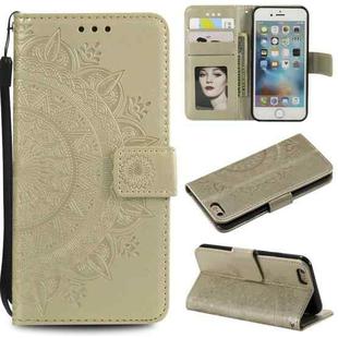 Totem Flower Embossed Horizontal Flip TPU + PU Leather Case with Holder & Card Slots & Wallet For iPhone 6 Plus(Gold)
