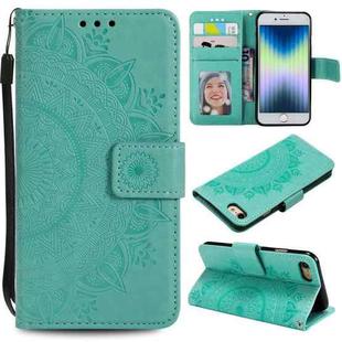 For iPhone SE 2022 / SE 2020 / 8 / 7 Totem Flower Embossed Horizontal Flip TPU + PU Leather Case with Holder & Card Slots & Wallet(Green)