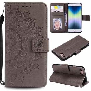 For iPhone SE 2022 / SE 2020 / 8 / 7 Totem Flower Embossed Horizontal Flip TPU + PU Leather Case with Holder & Card Slots & Wallet(Grey)