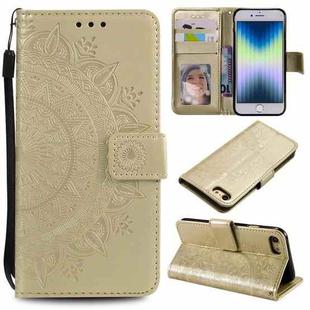 For iPhone SE 2022 / SE 2020 / 8 / 7 Totem Flower Embossed Horizontal Flip TPU + PU Leather Case with Holder & Card Slots & Wallet(Gold)