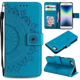 For iPhone SE 2022 / SE 2020 / 8 / 7 Totem Flower Embossed Horizontal Flip TPU + PU Leather Case with Holder & Card Slots & Wallet(Blue)