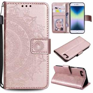 For iPhone SE 2022 / SE 2020 / 8 / 7 Totem Flower Embossed Horizontal Flip TPU + PU Leather Case with Holder & Card Slots & Wallet(Rose Gold)