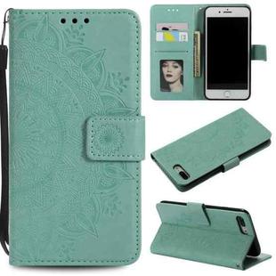 Totem Flower Embossed Horizontal Flip TPU + PU Leather Case with Holder & Card Slots & Wallet For iPhone 8 Plus / 7 Plus(Green)