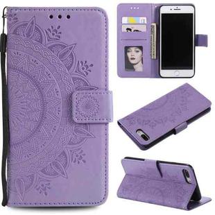 Totem Flower Embossed Horizontal Flip TPU + PU Leather Case with Holder & Card Slots & Wallet For iPhone 8 Plus / 7 Plus(Purple)