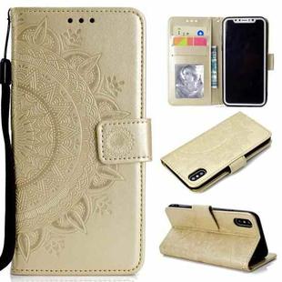 For iPhone X / XS Totem Flower Embossed Horizontal Flip TPU + PU Leather Case with Holder & Card Slots & Wallet(Gold)