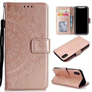 For iPhone X / XS Totem Flower Embossed Horizontal Flip TPU + PU Leather Case with Holder & Card Slots & Wallet(Rose Gold)