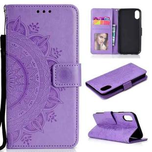 For iPhone XR Totem Flower Embossed Horizontal Flip TPU + PU Leather Case with Holder & Card Slots & Wallet(Purple)