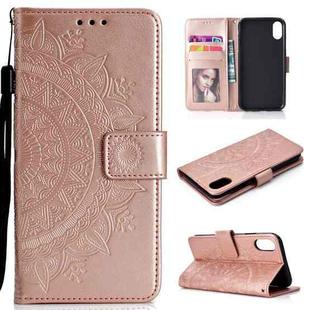 For iPhone XR Totem Flower Embossed Horizontal Flip TPU + PU Leather Case with Holder & Card Slots & Wallet(Rose Gold)