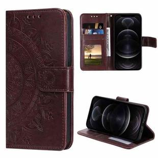 For iPhone 12 / 12 Pro Totem Flower Embossed Horizontal Flip TPU + PU Leather Case with Holder & Card Slots & Wallet(Brown)