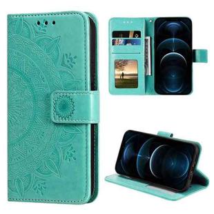For iPhone 12 Pro Max Totem Flower Embossed Horizontal Flip TPU + PU Leather Case with Holder & Card Slots & Wallet(Green)