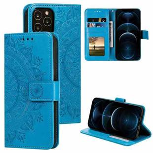 For iPhone 12 Pro Max Totem Flower Embossed Horizontal Flip TPU + PU Leather Case with Holder & Card Slots & Wallet(Blue)