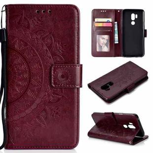 For LG G7 Totem Flower Embossed Horizontal Flip TPU + PU Leather Case with Holder & Card Slots & Wallet(Brown)