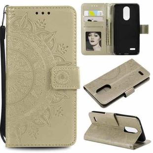 For LG K8 (2017) (EU Version) Totem Flower Embossed Horizontal Flip TPU + PU Leather Case with Holder & Card Slots & Wallet(Gold)