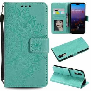 For Huawei P20 Totem Flower Embossed Horizontal Flip TPU + PU Leather Case with Holder & Card Slots & Wallet(Green)