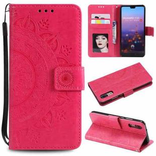 For Huawei P20 Totem Flower Embossed Horizontal Flip TPU + PU Leather Case with Holder & Card Slots & Wallet(Red)