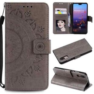 For Huawei P20 Totem Flower Embossed Horizontal Flip TPU + PU Leather Case with Holder & Card Slots & Wallet(Grey)