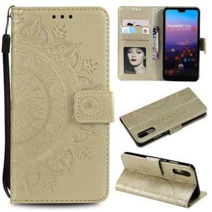 For Huawei P20 Totem Flower Embossed Horizontal Flip TPU + PU Leather Case with Holder & Card Slots & Wallet(Gold)