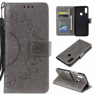 For Huawei Y6 (2019) Totem Flower Embossed Horizontal Flip TPU + PU Leather Case with Holder & Card Slots & Wallet(Grey)
