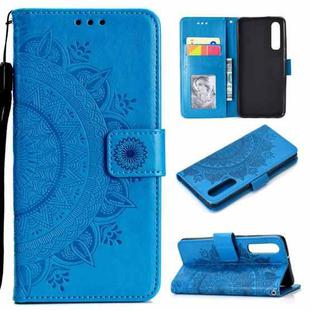 For Huawei P30 Totem Flower Embossed Horizontal Flip TPU + PU Leather Case with Holder & Card Slots & Wallet(Blue)