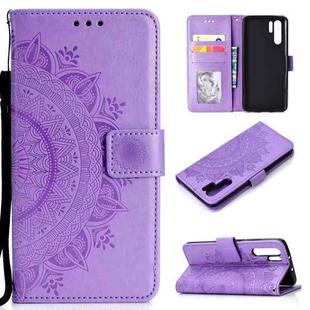 For Huawei P30 Pro Totem Flower Embossed Horizontal Flip TPU + PU Leather Case with Holder & Card Slots & Wallet(Purple)
