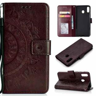 For Huawei P40 Lite E / Y7p Totem Flower Embossed Horizontal Flip TPU + PU Leather Case with Holder & Card Slots & Wallet(Brown)