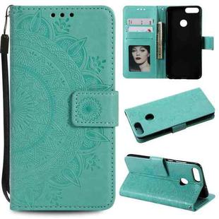 For Huawei P smart Totem Flower Embossed Horizontal Flip TPU + PU Leather Case with Holder & Card Slots & Wallet(Green)