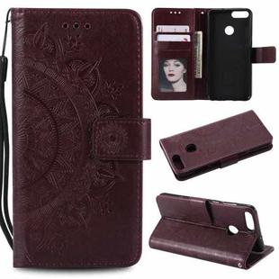 For Huawei P smart Totem Flower Embossed Horizontal Flip TPU + PU Leather Case with Holder & Card Slots & Wallet(Brown)