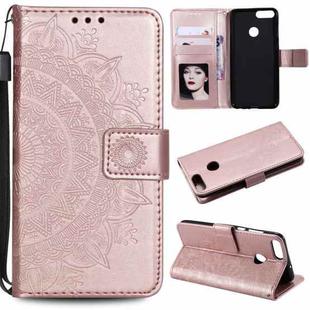 For Huawei P smart Totem Flower Embossed Horizontal Flip TPU + PU Leather Case with Holder & Card Slots & Wallet(Rose Gold)