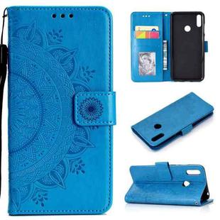 For Huawei Y7 (2019) Totem Flower Embossed Horizontal Flip TPU + PU Leather Case with Holder & Card Slots & Wallet(Blue)