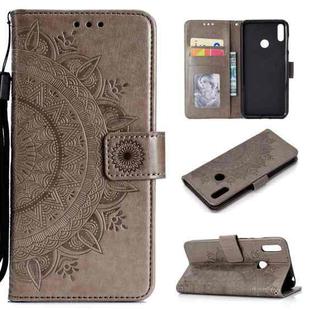 For Huawei Y7 (2019) Totem Flower Embossed Horizontal Flip TPU + PU Leather Case with Holder & Card Slots & Wallet(Grey)