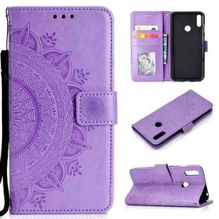 For Huawei Y7 (2019) Totem Flower Embossed Horizontal Flip TPU + PU Leather Case with Holder & Card Slots & Wallet(Purple)