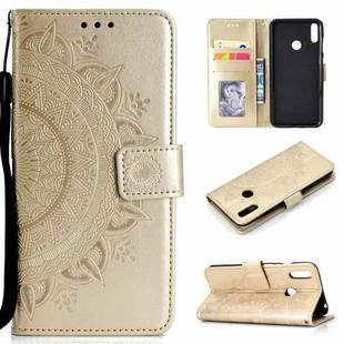 For Huawei Y7 (2019) Totem Flower Embossed Horizontal Flip TPU + PU Leather Case with Holder & Card Slots & Wallet(Gold)