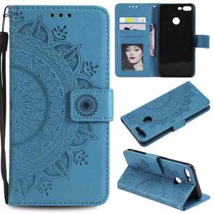 For Huawei Honor 9 Lite Totem Flower Embossed Horizontal Flip TPU + PU Leather Case with Holder & Card Slots & Wallet(Blue)