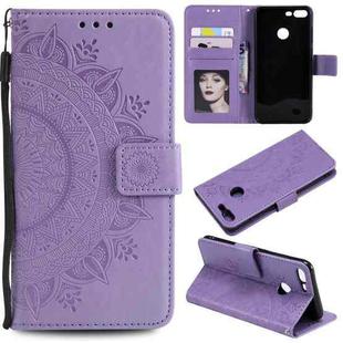 For Huawei Honor 9 Lite Totem Flower Embossed Horizontal Flip TPU + PU Leather Case with Holder & Card Slots & Wallet(Purple)