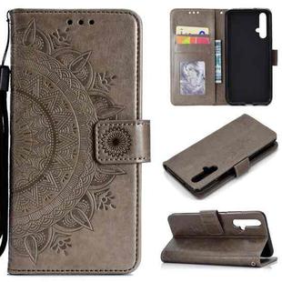 For Huawei Honor 20 Totem Flower Embossed Horizontal Flip TPU + PU Leather Case with Holder & Card Slots & Wallet(Grey)