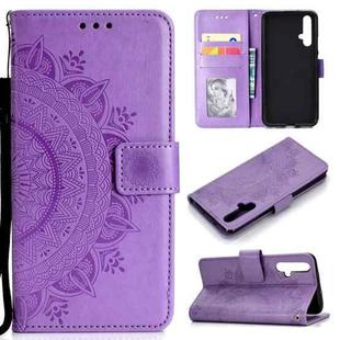 For Huawei Honor 20 Totem Flower Embossed Horizontal Flip TPU + PU Leather Case with Holder & Card Slots & Wallet(Purple)