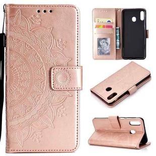 For Huawei Y6p Totem Flower Embossed Horizontal Flip TPU + PU Leather Case with Holder & Card Slots & Wallet(Rose Gold)