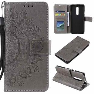 For Nokia 2.4 Totem Flower Embossed Horizontal Flip TPU + PU Leather Case with Holder & Card Slots & Wallet(Grey)