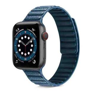 Litchi Texture Silicone Loopback Watch Band For Apple Watch Series 7 45mm / 6 & SE & 5 & 4 44mm / 3 & 2 & 1 42mm(Dark Blue)