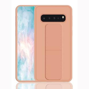 For Galaxy S10 Shockproof PC + TPU Protective Case with Wristband & Holder(Rose Gold)