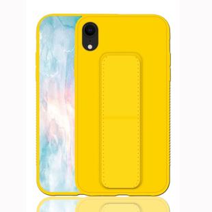 For iPhone XR Shockproof PC + TPU Protective Case with Wristband & Holder(Yellow)