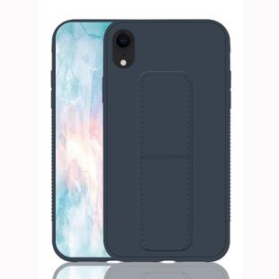 For iPhone XR Shockproof PC + TPU Protective Case with Wristband & Holder(Dark Blue)