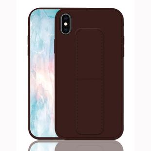 For iPhone XS Shockproof PC + TPU Protective Case with Wristband & Holder(Coffee)