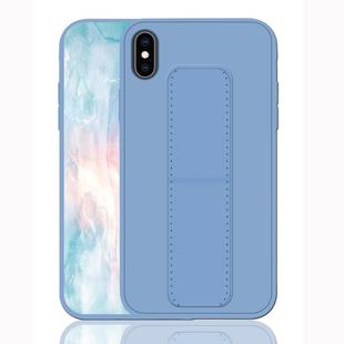 For iPhone XS Shockproof PC + TPU Protective Case with Wristband & Holder(Blue)