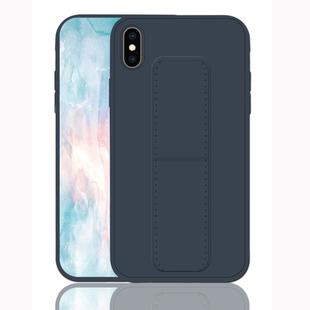 For iPhone XS Shockproof PC + TPU Protective Case with Wristband & Holder(Dark Blue)
